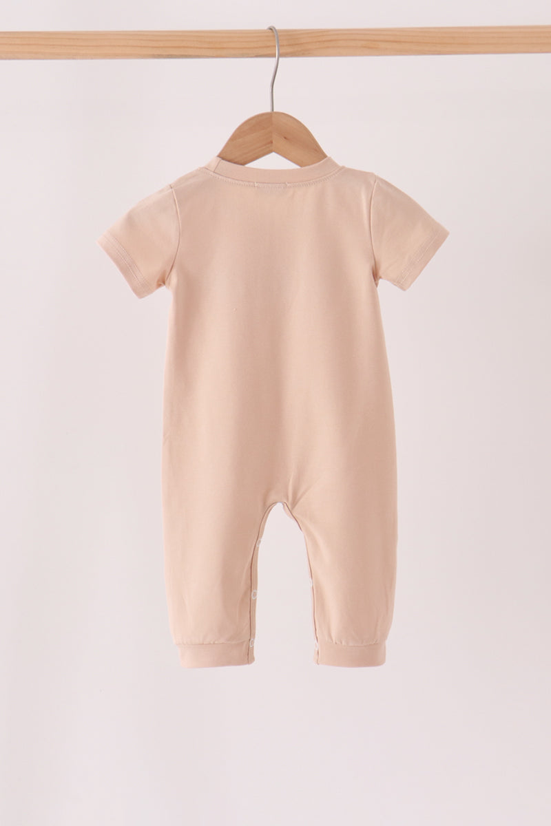 Tan Pumpkin Embroidery Romper - Sweet Fall Style for Baby Girls