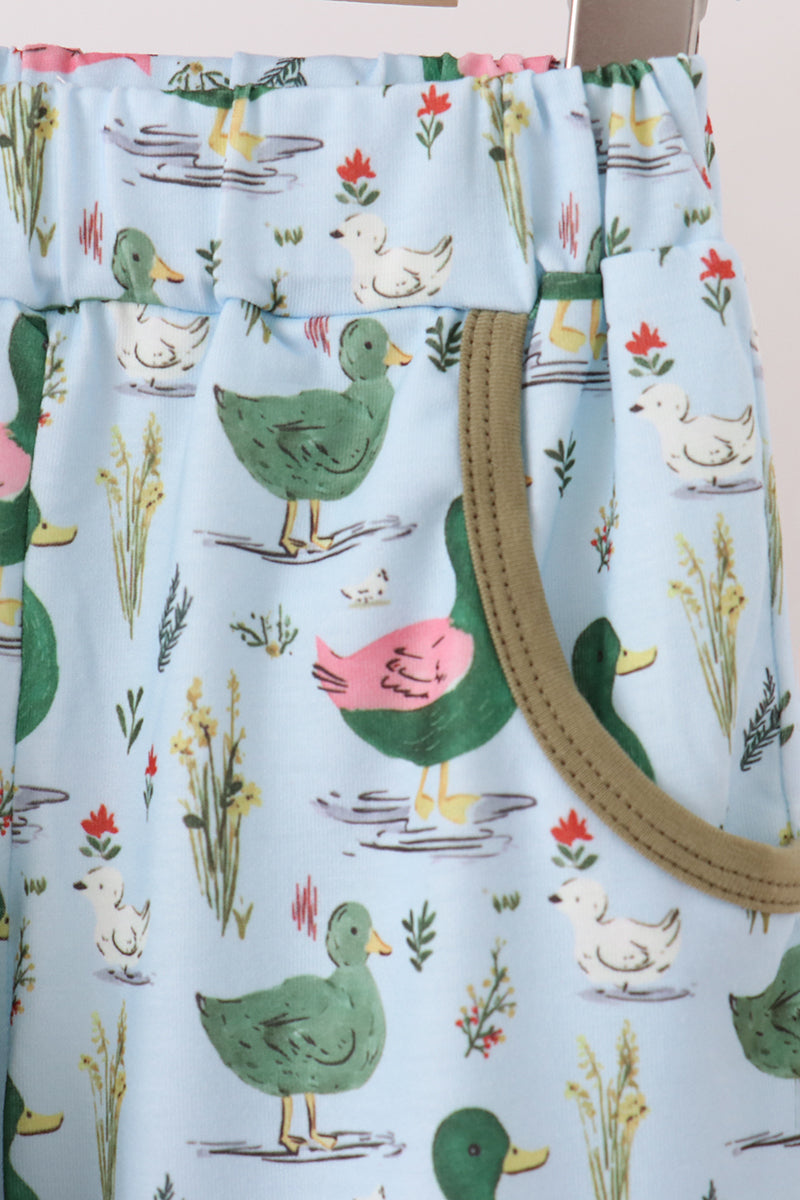 Green Mallard Embroidered Pants Set - Sweet Outdoorsy Style for Little Boys