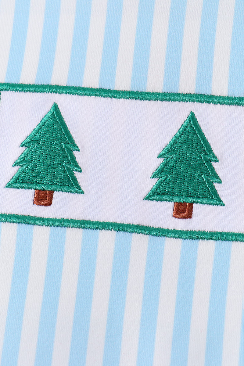 Green Christmas Tree Embroidered Pants Set - Sweet Holiday Style for Boys