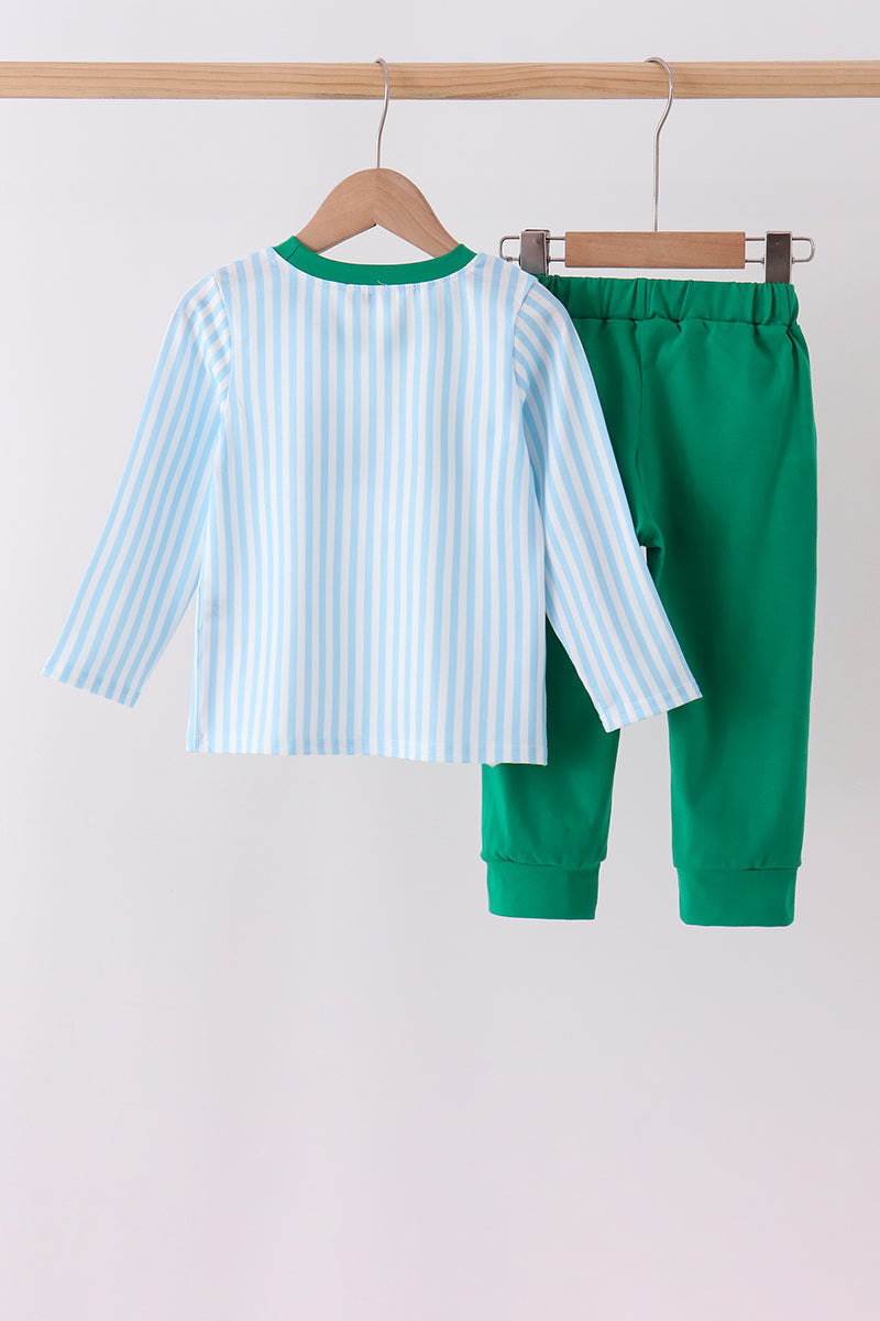 Green Christmas Tree Embroidered Pants Set - Sweet Holiday Style for Boys