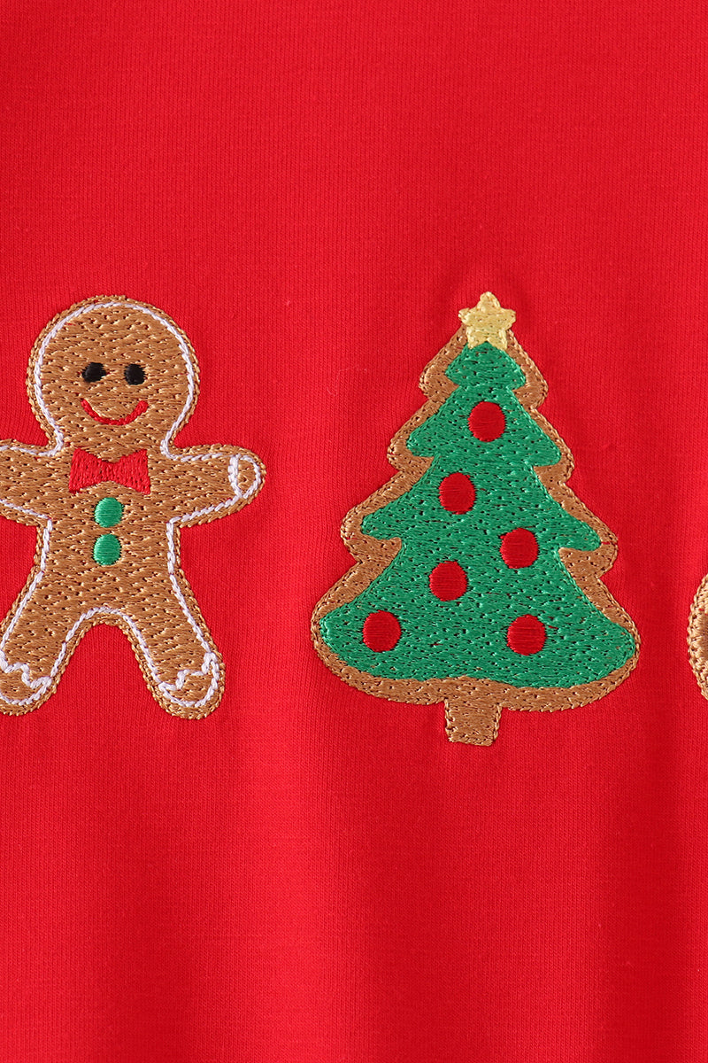 Red Gingerbread Christmas Tree Embroidered Romper - Sweet Holiday Style for Baby Boys