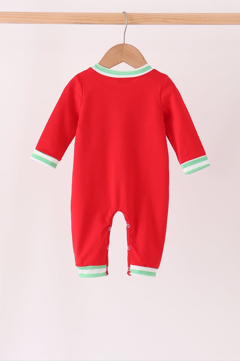 Red Gingerbread Christmas Tree Embroidered Romper - Sweet Holiday Style for Baby Boys