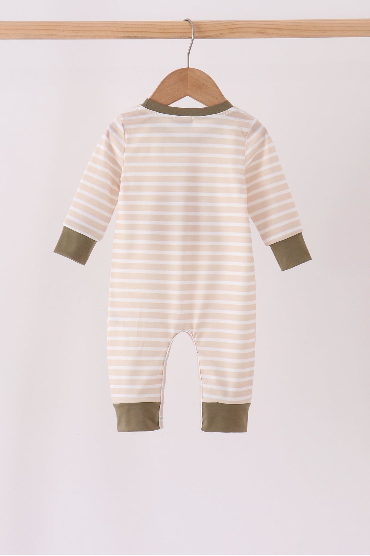 Olive Trim Striped Turkey Appliqué Romper - Sweet Thanksgiving Style for Baby Boys