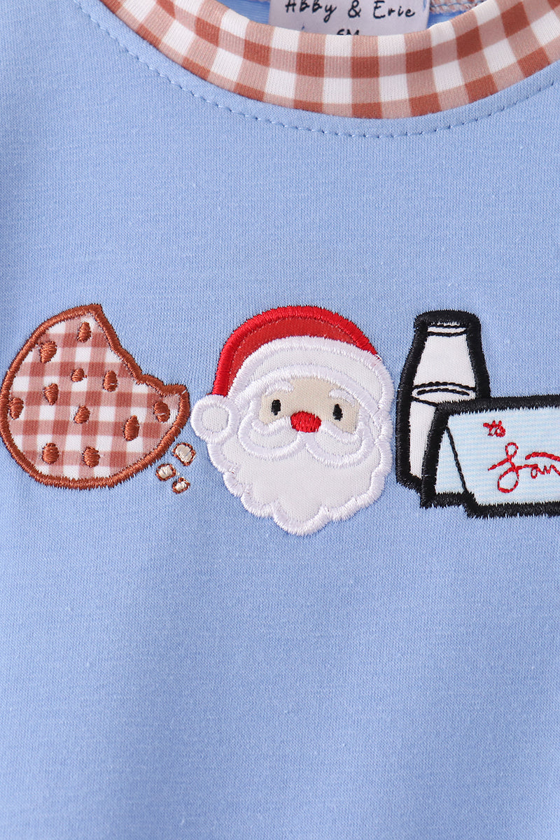 Blue Santa Milk & Cookies Embroidered Romper - Sweet Christmas Style for Baby Boys