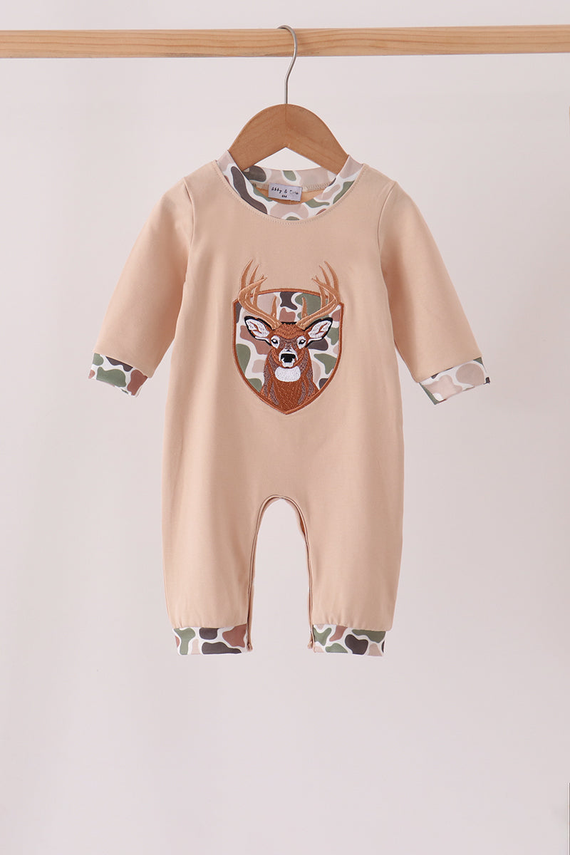 Tan Camo Deer Appliqué Romper - Sweet Outdoorsy Style for Baby Boys