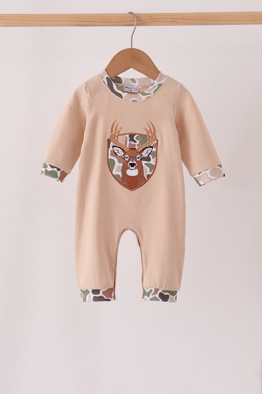 Tan Camo Deer Appliqué Romper - Sweet Outdoorsy Style for Baby Boys