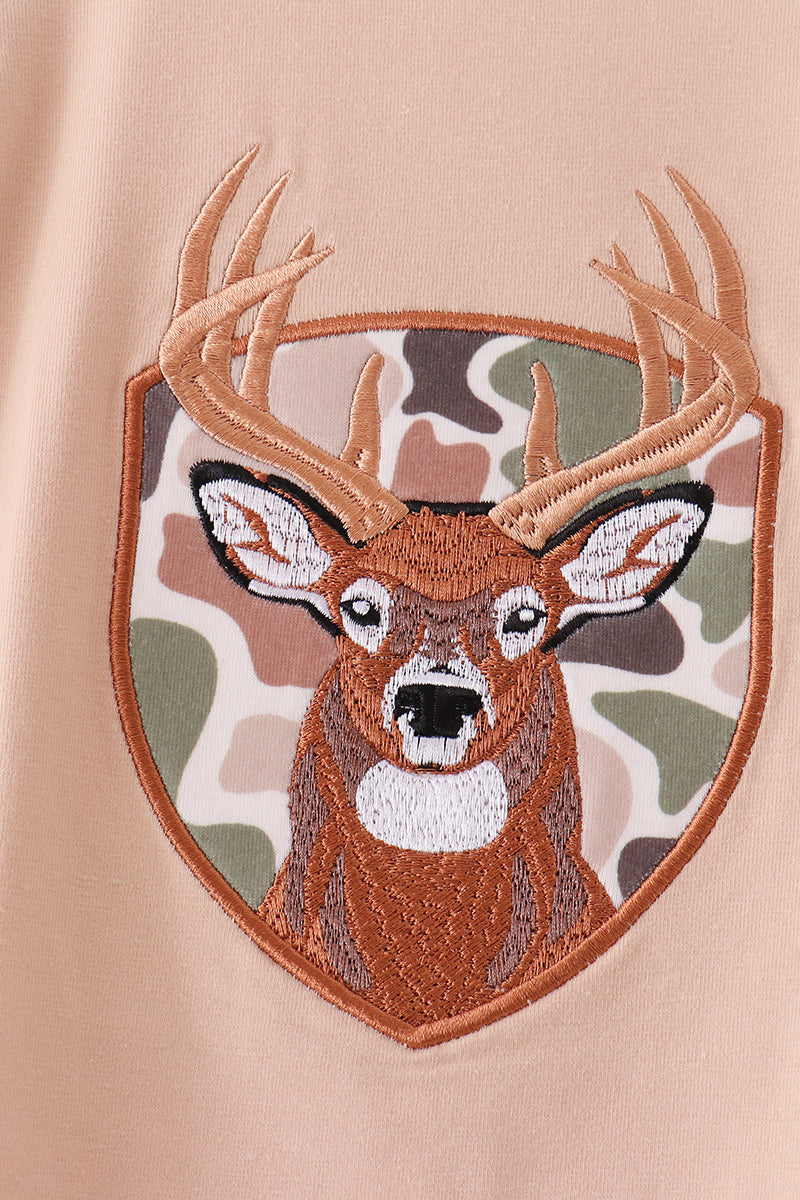 Tan Camo Deer Appliqué Romper - Sweet Outdoorsy Style for Baby Boys
