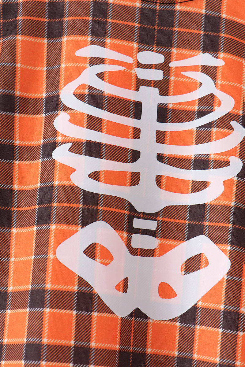 Orange Plaid Skeleton Romper - Sweet Halloween Style for Baby Boys
