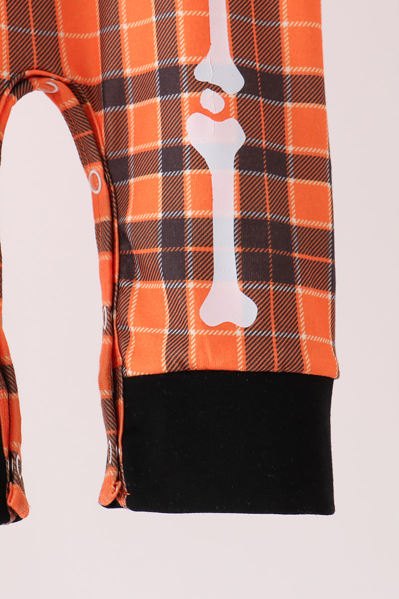 Orange Plaid Skeleton Romper - Sweet Halloween Style for Baby Boys