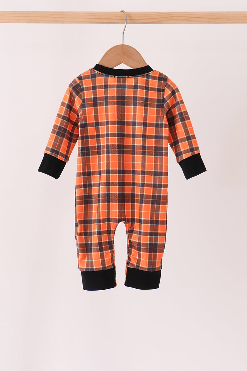 Orange Plaid Skeleton Romper - Sweet Halloween Style for Baby Boys
