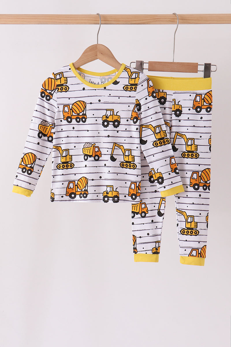 Yellow Construction Trucks Bamboo Pajama Set - Sweet Bedtime Comfort for Little Boys