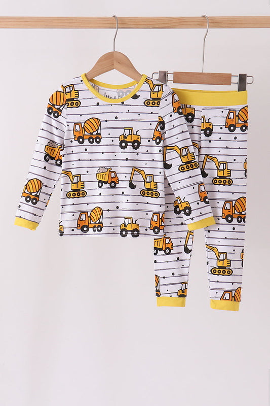 Yellow Construction Trucks Bamboo Pajama Set - Sweet Bedtime Comfort for Little Boys