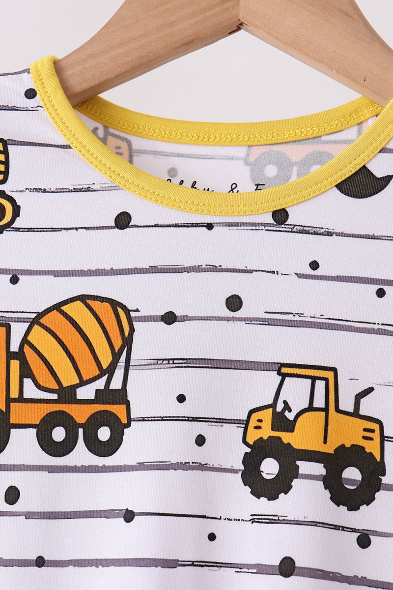 Yellow Construction Trucks Bamboo Pajama Set - Sweet Bedtime Comfort for Little Boys