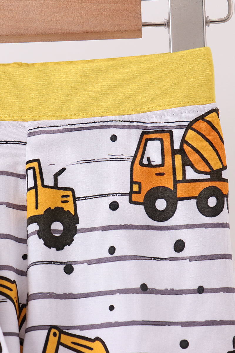 Yellow Construction Trucks Bamboo Pajama Set - Sweet Bedtime Comfort for Little Boys
