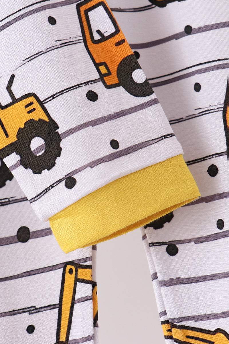 Yellow Construction Trucks Bamboo Pajama Set - Sweet Bedtime Comfort for Little Boys