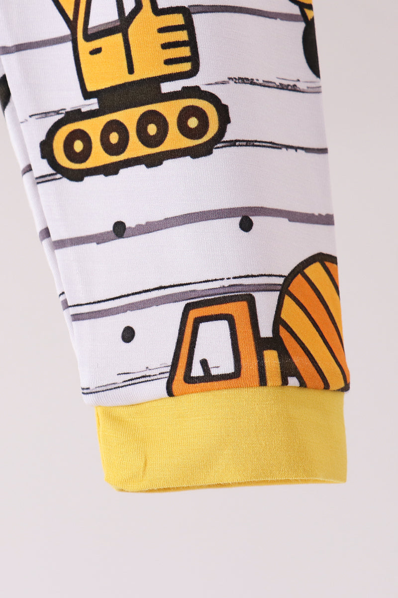 Yellow Construction Trucks Bamboo Pajama Set - Sweet Bedtime Comfort for Little Boys