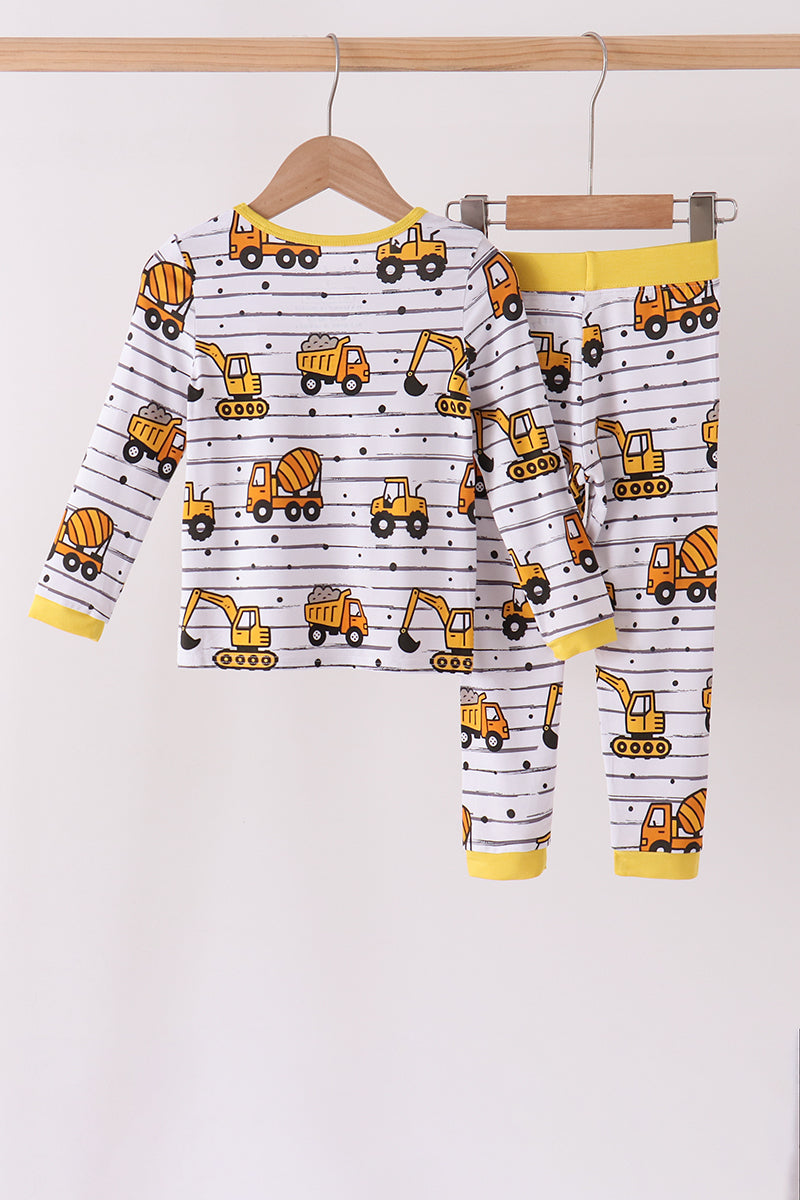 Yellow Construction Trucks Bamboo Pajama Set - Sweet Bedtime Comfort for Little Boys