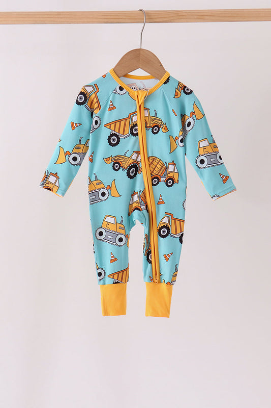 Construction Trucks Bamboo Zipper Romper - Playful Adventures for Baby Boys