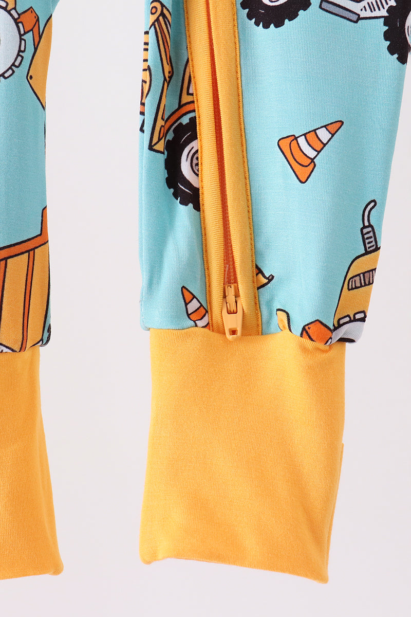 Construction Trucks Bamboo Zipper Romper - Playful Adventures for Baby Boys