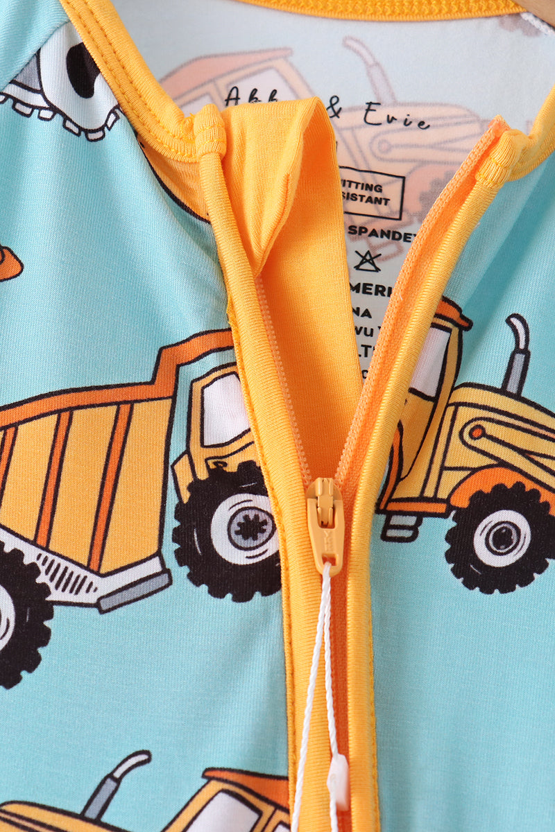 Construction Trucks Bamboo Zipper Romper - Playful Adventures for Baby Boys