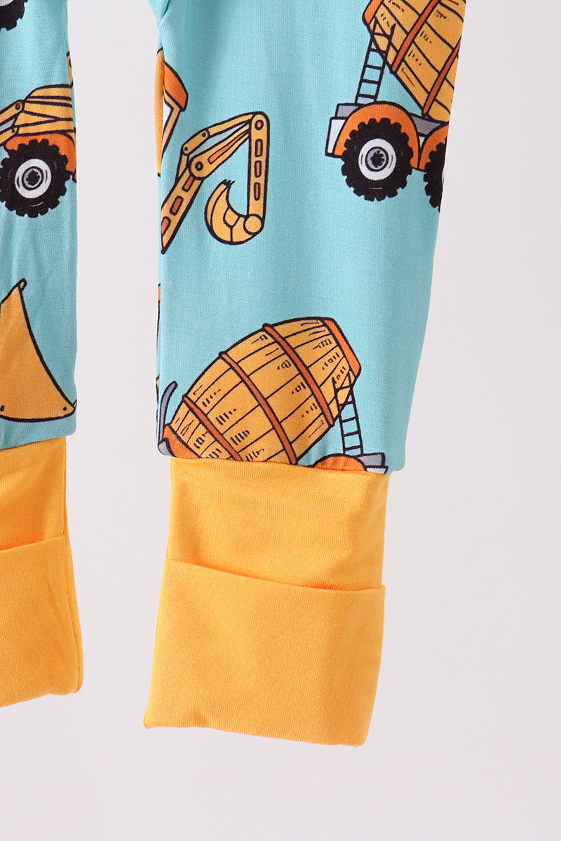 Construction Trucks Bamboo Zipper Romper - Playful Adventures for Baby Boys