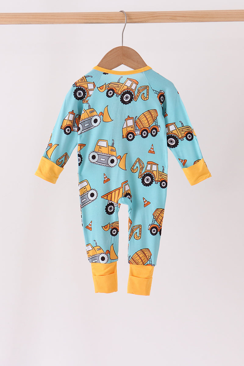 Construction Trucks Bamboo Zipper Romper - Playful Adventures for Baby Boys