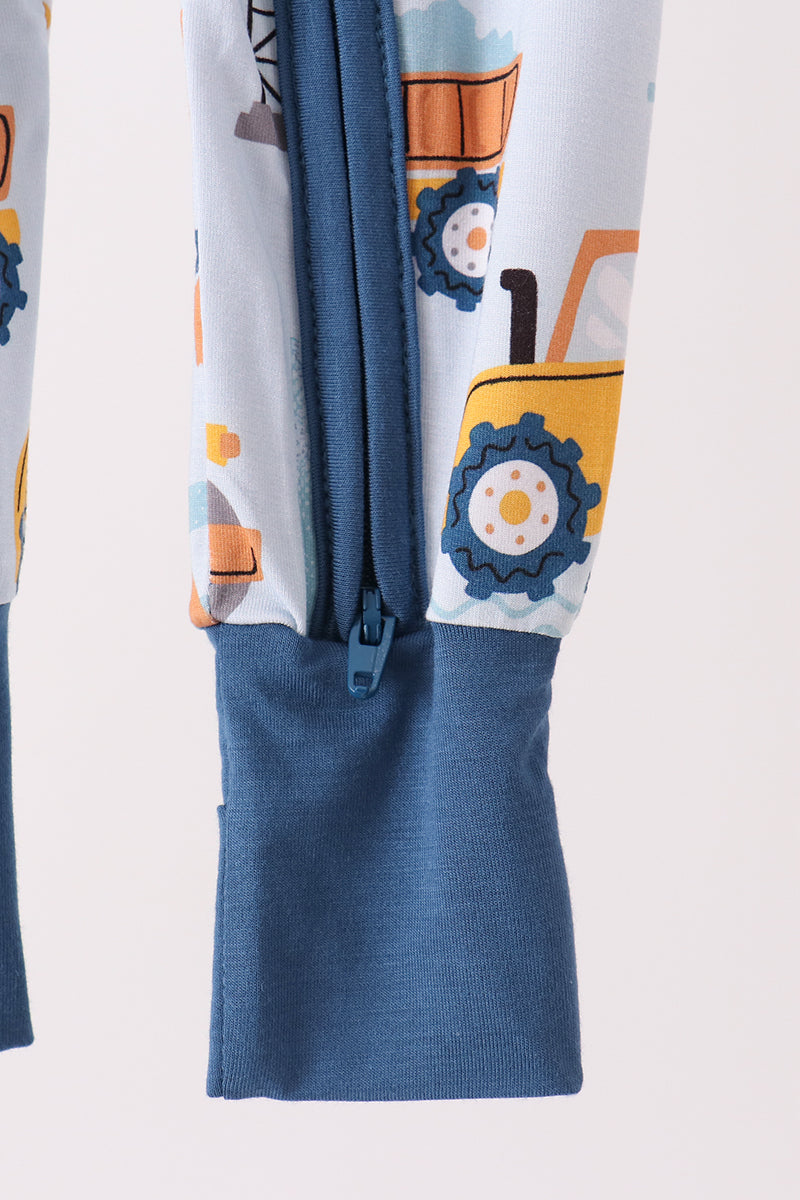 Blue Construction Trucks Bamboo Zipper Romper - Sweet Everyday Style for Baby Boys
