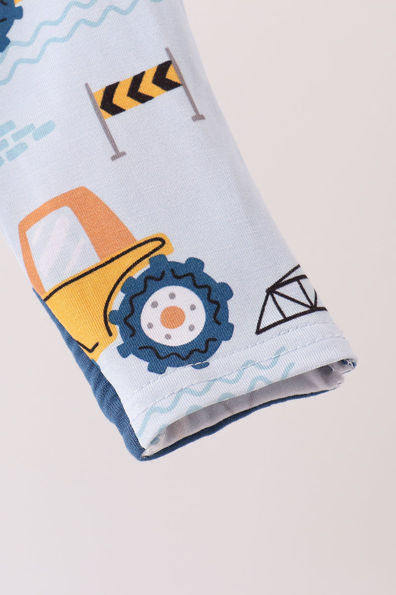 Blue Construction Trucks Bamboo Zipper Romper - Sweet Everyday Style for Baby Boys