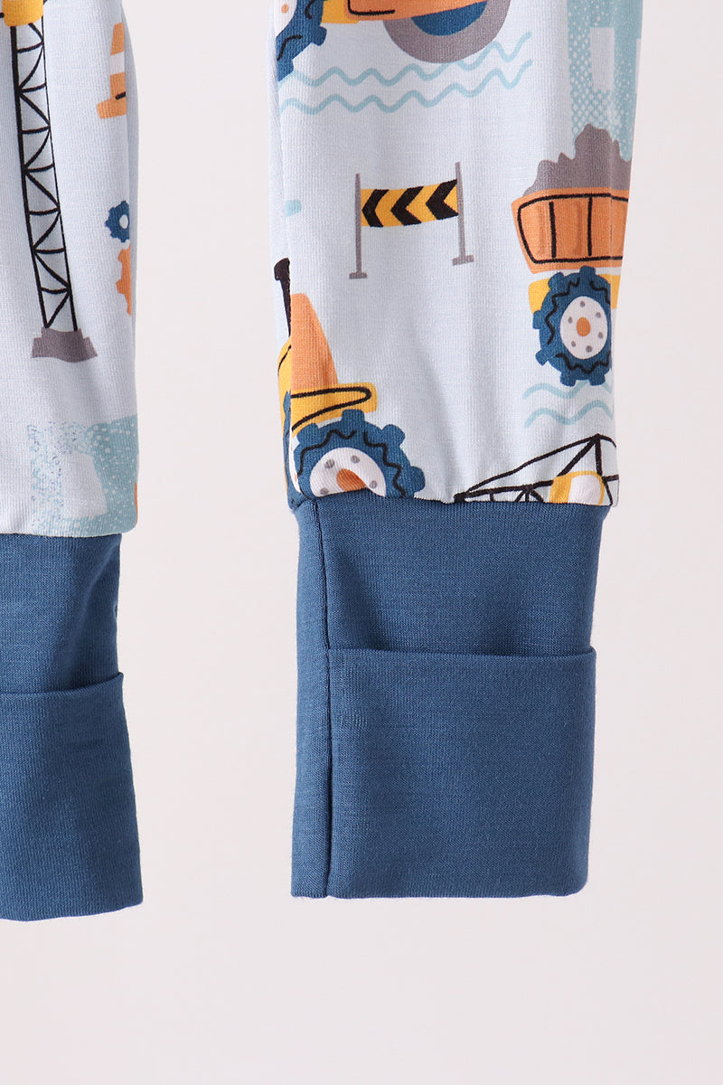 Blue Construction Trucks Bamboo Zipper Romper - Sweet Everyday Style for Baby Boys