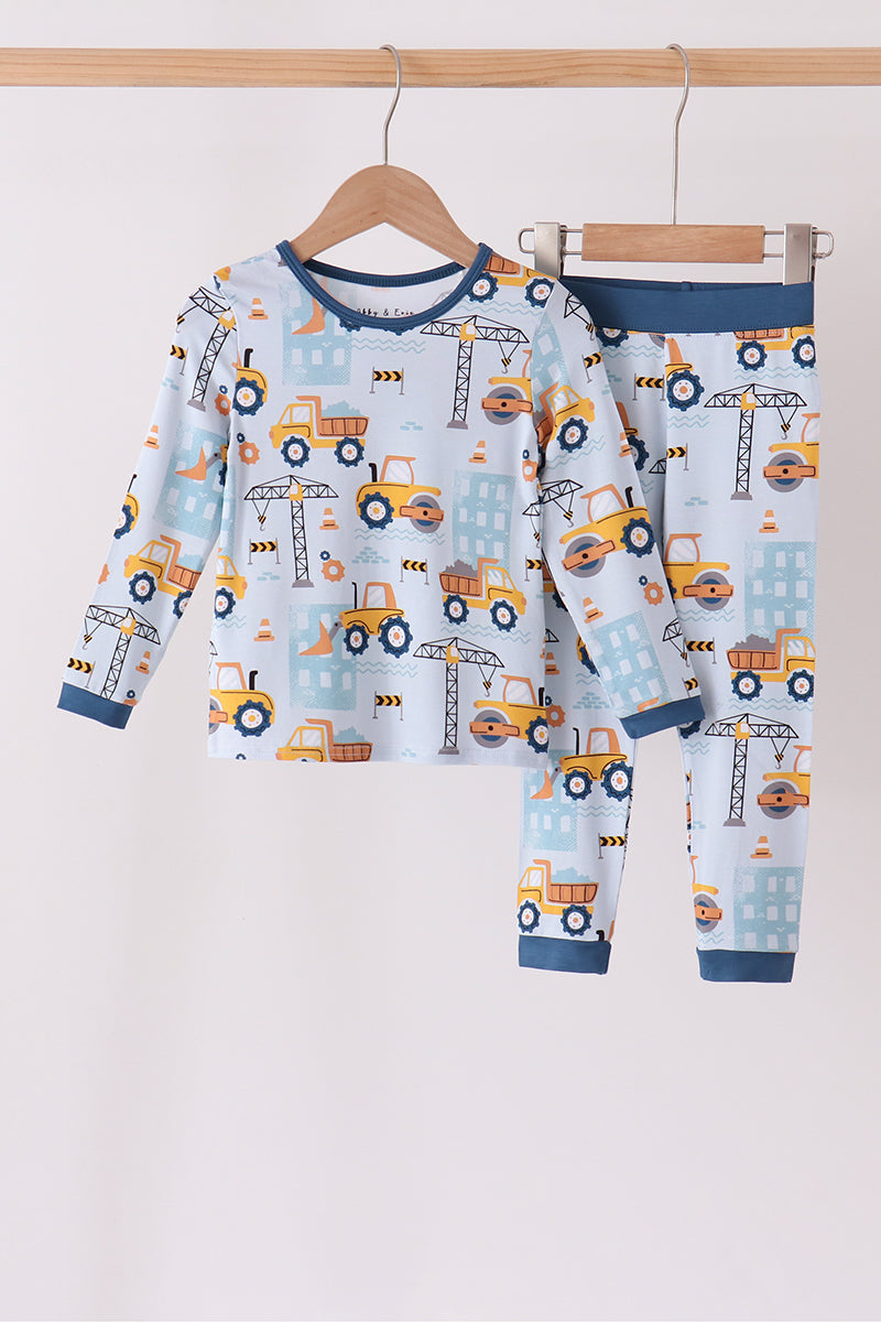Blue Construction Trucks Bamboo Pajama Set - Sweet Bedtime Comfort for Little Boys