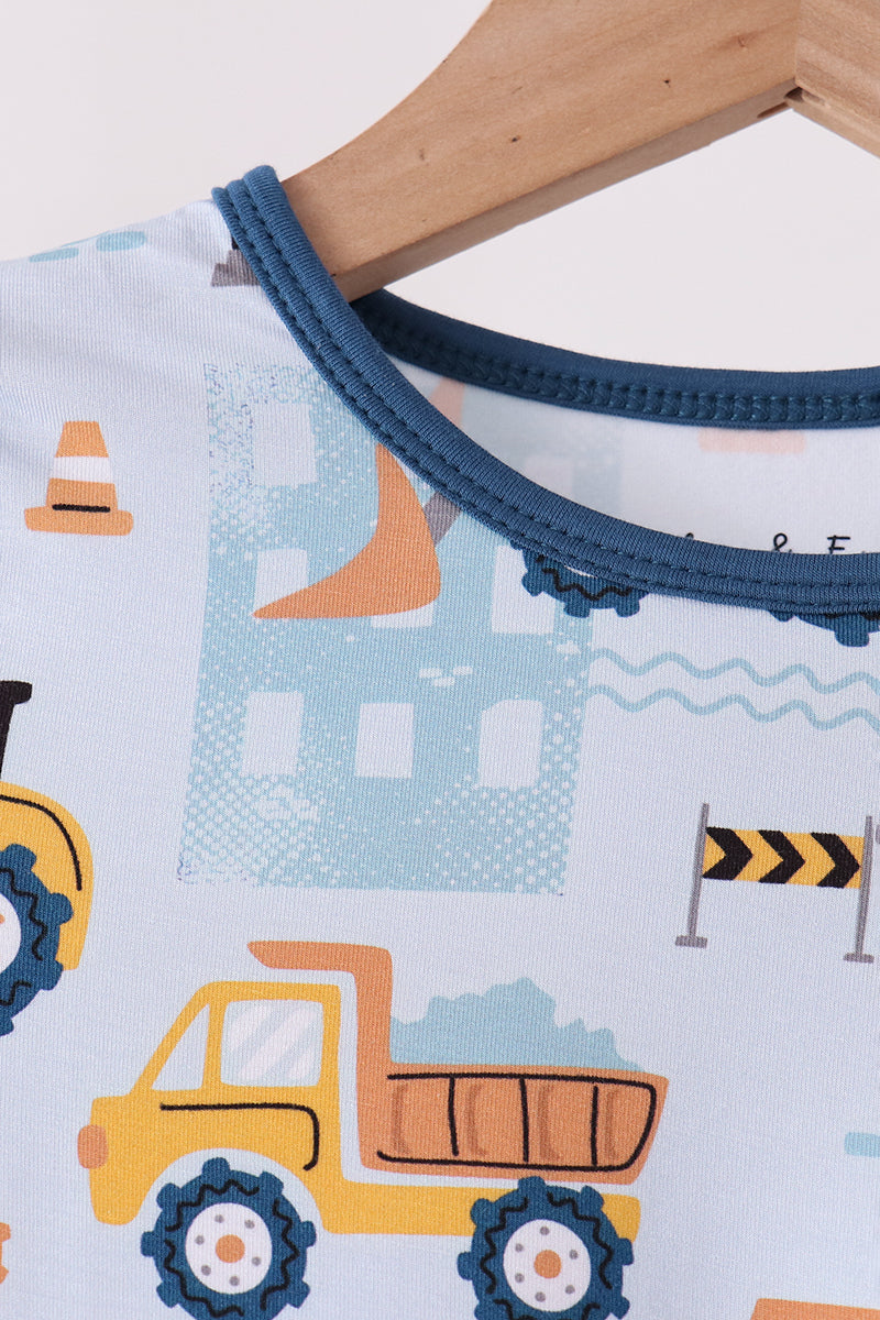 Blue Construction Trucks Bamboo Pajama Set - Sweet Bedtime Comfort for Little Boys