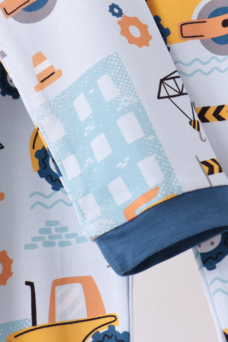 Blue Construction Trucks Bamboo Pajama Set - Sweet Bedtime Comfort for Little Boys
