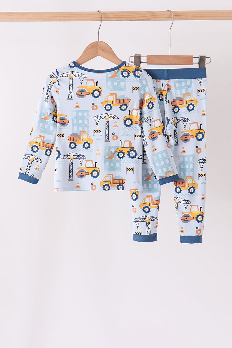 Blue Construction Trucks Bamboo Pajama Set - Sweet Bedtime Comfort for Little Boys