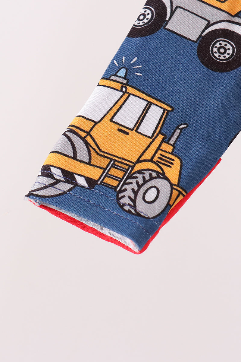 Navy Tractor & Construction Trucks Bamboo Zipper Romper - Sweet Everyday Style for Baby Boys