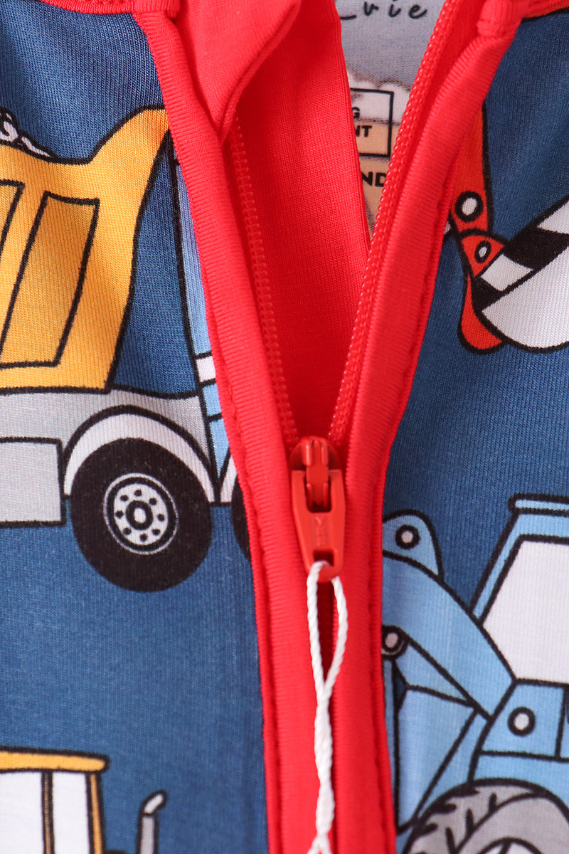 Navy Tractor & Construction Trucks Bamboo Zipper Romper - Sweet Everyday Style for Baby Boys