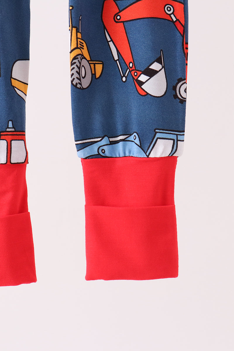 Navy Tractor & Construction Trucks Bamboo Zipper Romper - Sweet Everyday Style for Baby Boys