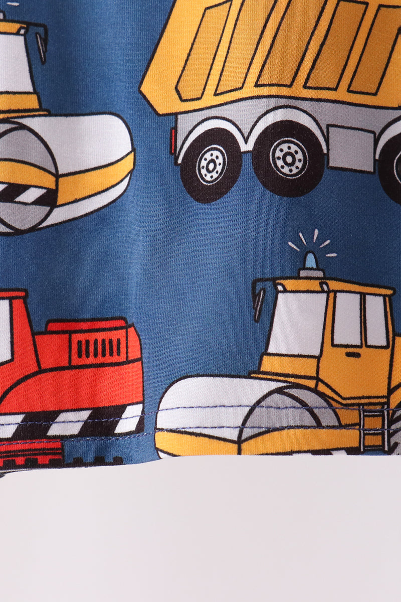 Navy Tractor & Construction Trucks Bamboo Pajama Set - Sweet Bedtime Comfort for Little Boys