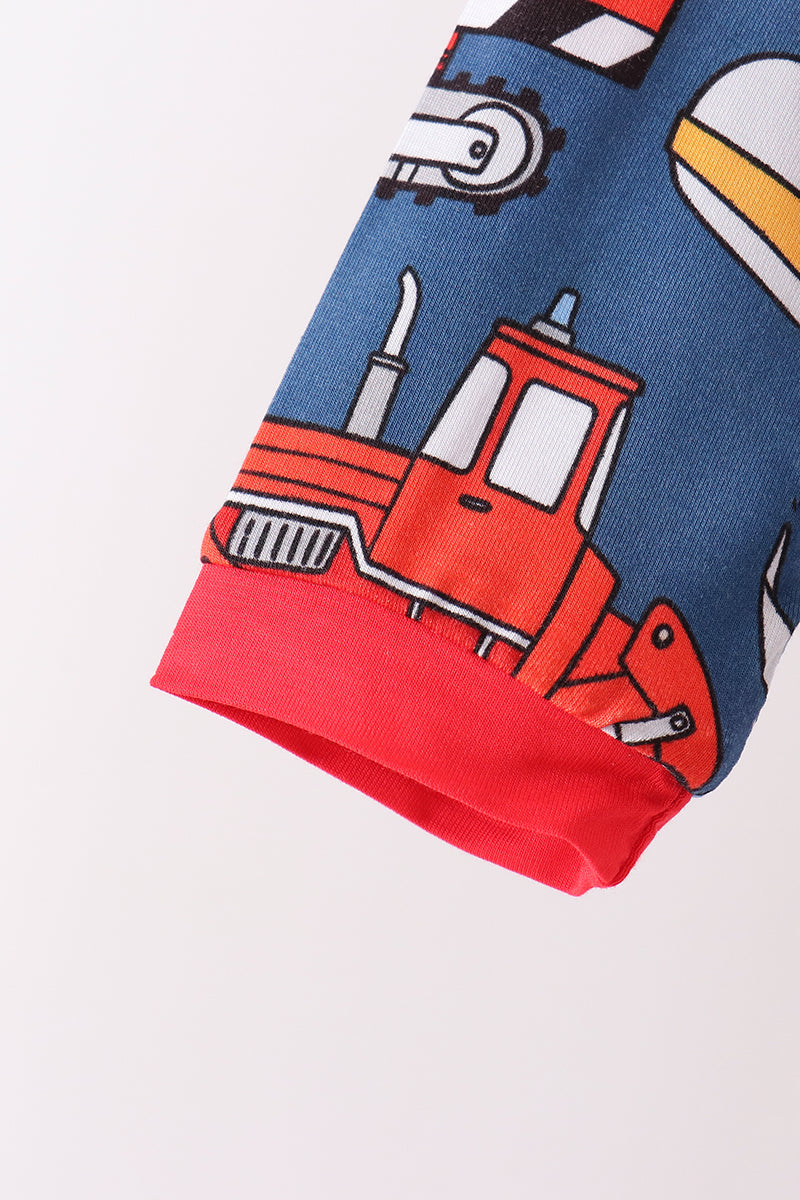 Navy Tractor & Construction Trucks Bamboo Pajama Set - Sweet Bedtime Comfort for Little Boys