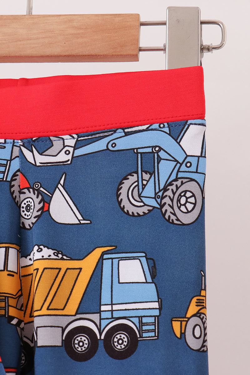 Navy Tractor & Construction Trucks Bamboo Pajama Set - Sweet Bedtime Comfort for Little Boys