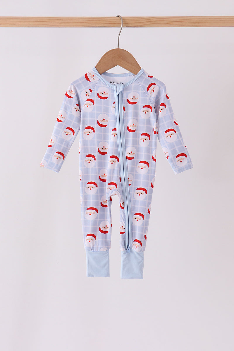 Blue Santa Claus Bamboo Zipper Romper - Sweet Christmas Style for Little Boys