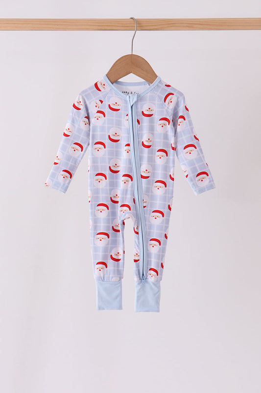 Blue Santa Claus Bamboo Zipper Romper - Sweet Christmas Style for Little Boys