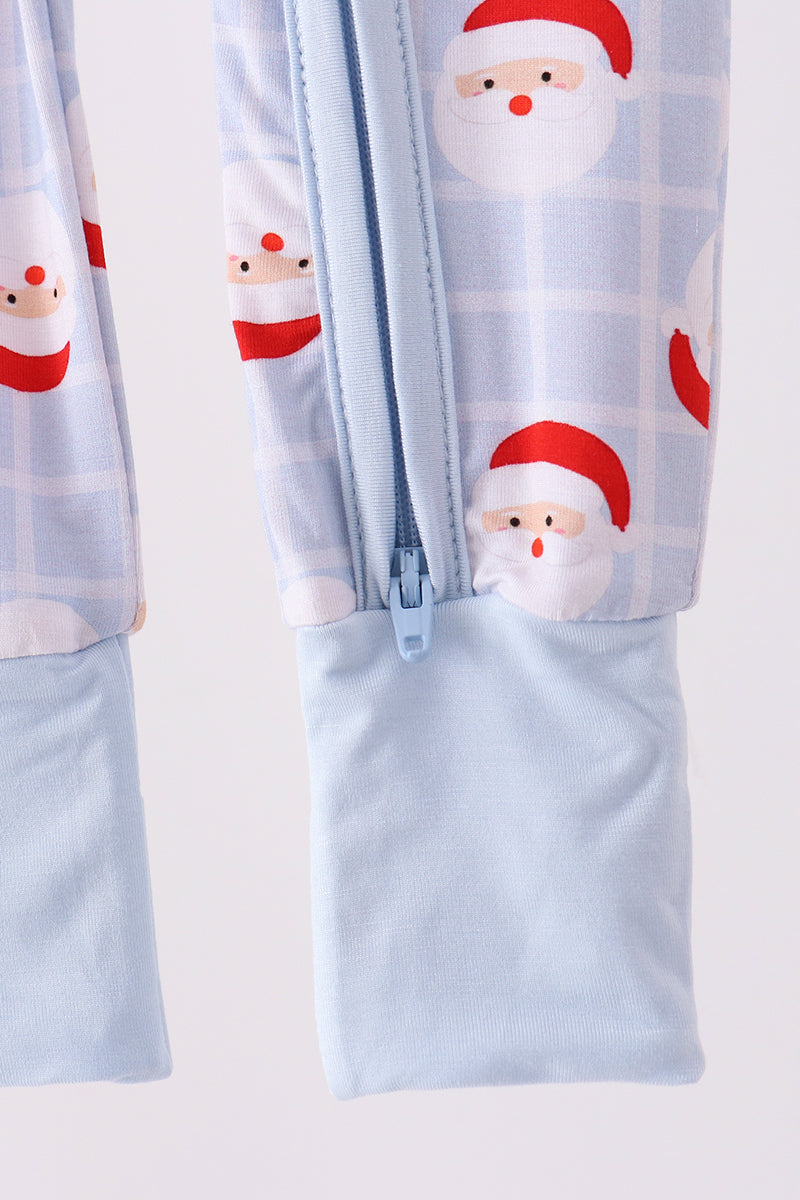 Blue Santa Claus Bamboo Zipper Romper - Sweet Christmas Style for Little Boys