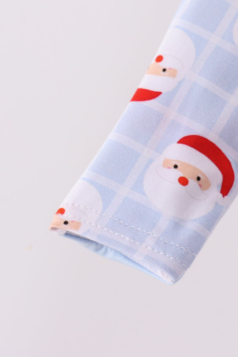 Blue Santa Claus Bamboo Zipper Romper - Sweet Christmas Style for Little Boys