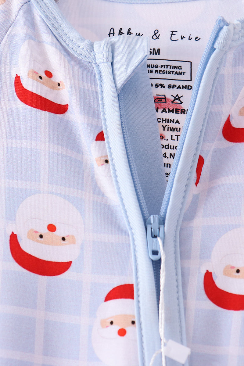 Blue Santa Claus Bamboo Zipper Romper - Sweet Christmas Style for Little Boys