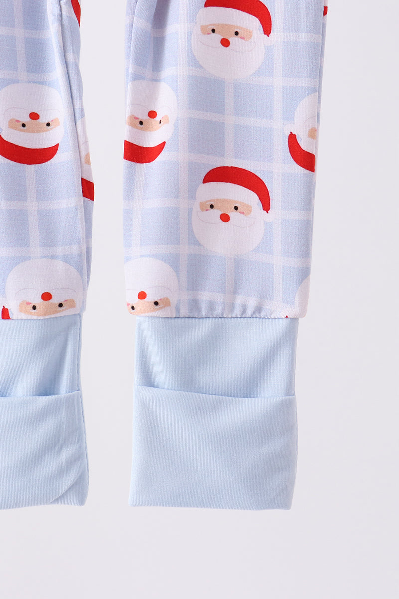 Blue Santa Claus Bamboo Zipper Romper - Sweet Christmas Style for Little Boys