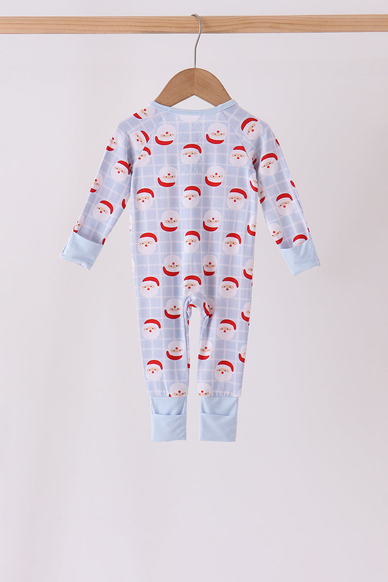 Blue Santa Claus Bamboo Zipper Romper - Sweet Christmas Style for Little Boys