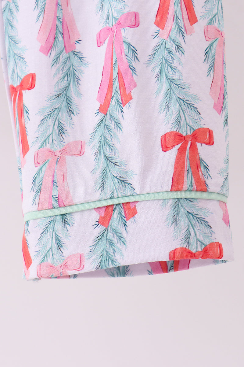 Pink Bow Christmas Tree Bamboo Pajama Set - Sweet Holiday Dreams for Girls