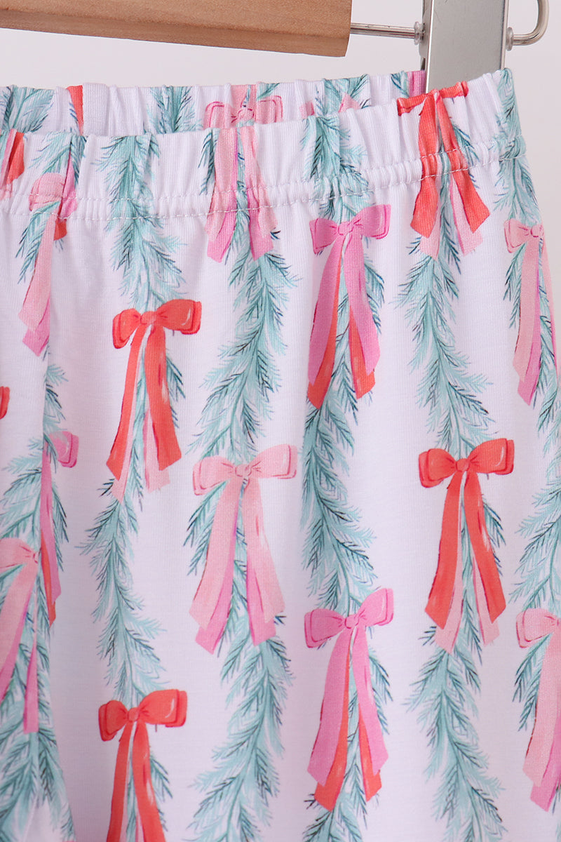 Pink Bow Christmas Tree Bamboo Pajama Set - Sweet Holiday Dreams for Girls