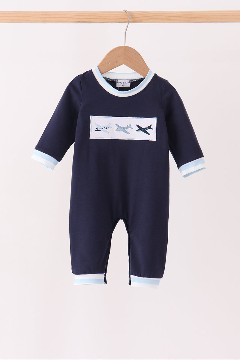 Navy Airplane Embroidered Romper - Sweet Everyday Adventures for Baby Boys