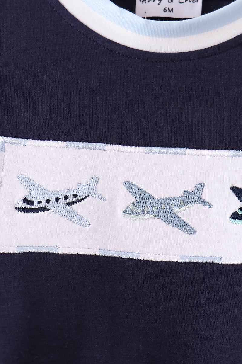 Navy Airplane Embroidered Romper - Sweet Everyday Adventures for Baby Boys